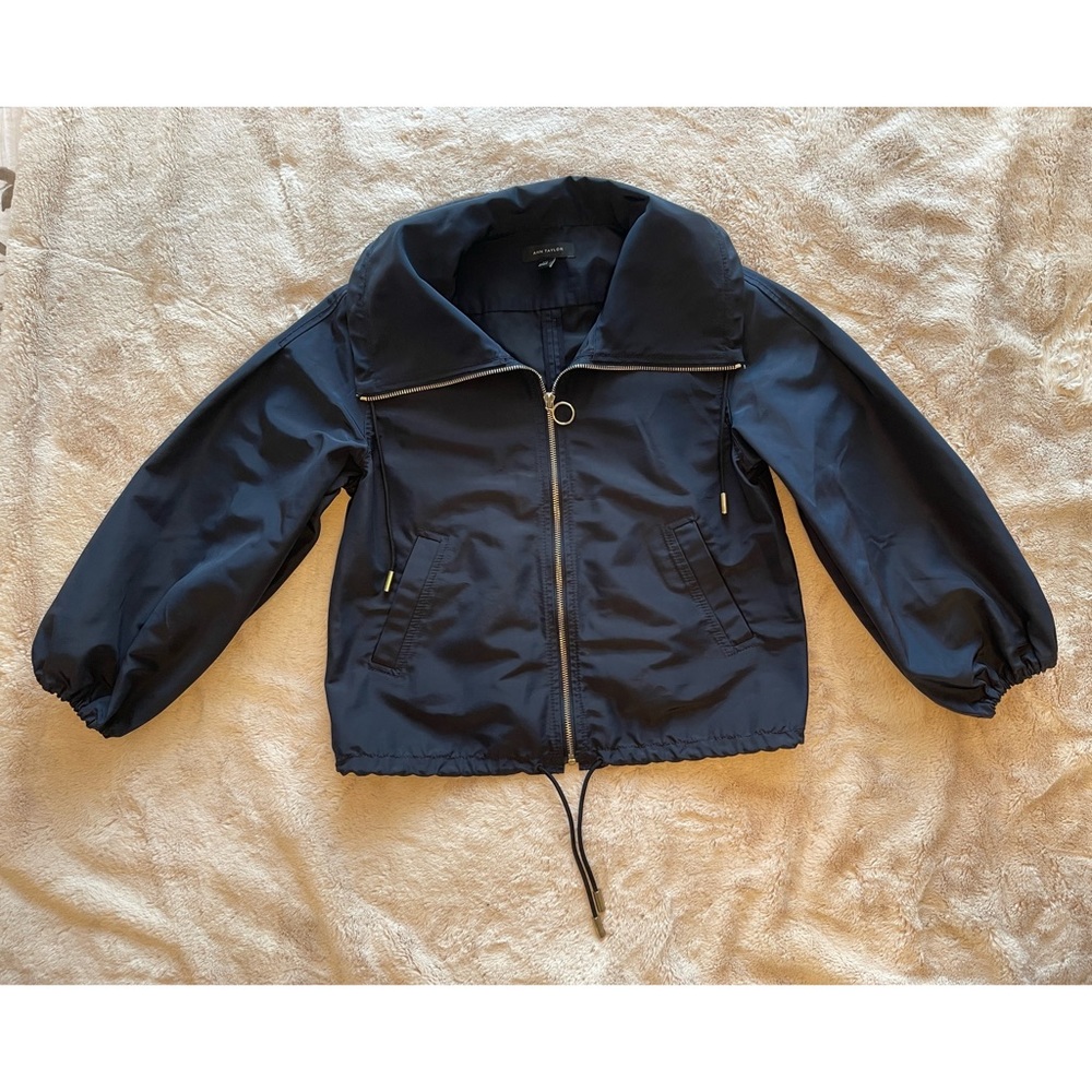Ann Taylor Convertible Neck 3/4 Sleeve Full Zip-Up Jacket balloon sleeve